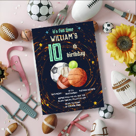 Invitación deporte niños niños azul Deportes 10 cumpleaños