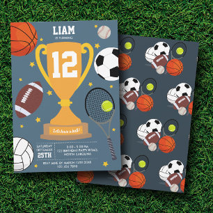Invitación Deportes Atléticos Balls Niños Fiesta de Cumpleaño