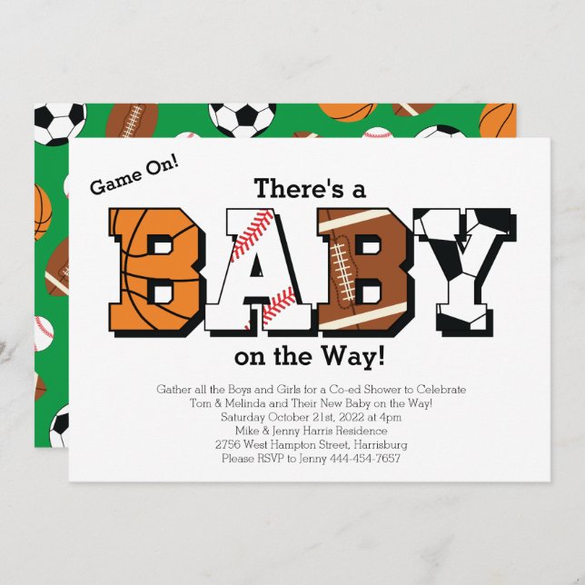 Invitación Deportes Baby Shower Co-ed Green Gender Neutral (Anverso / Reverso)
