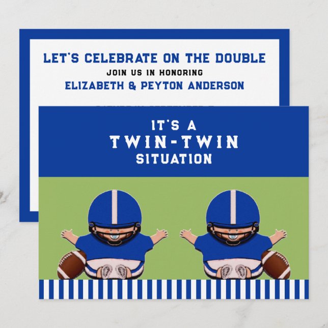 Invitación Deportes Baby Shower Twin Boys (Anverso / Reverso)