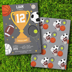 Invitación Deportes Balas Atléticas Niños Fiesta de Cumpleaño