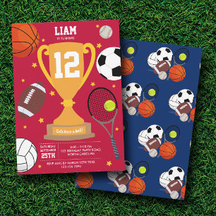 Invitación Deportes Balas Atléticas Niños Fiesta de Cumpleaño