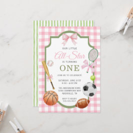 Invitación Deportes con lazo rosa elegante