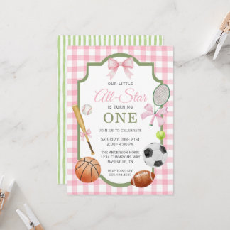 Invitación Deportes con lazo rosa elegante