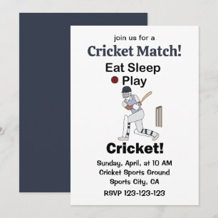 Invitación Deportes de Cricket Comer Dormir Jugar Partido de 