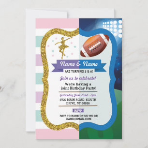 Invitación Deportes de cumpleaños conjuntos de ballet y fútbo