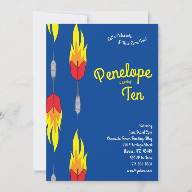 Invitación Deportes de Fiesta de cumpleaños de niños de Dardo (Anverso)