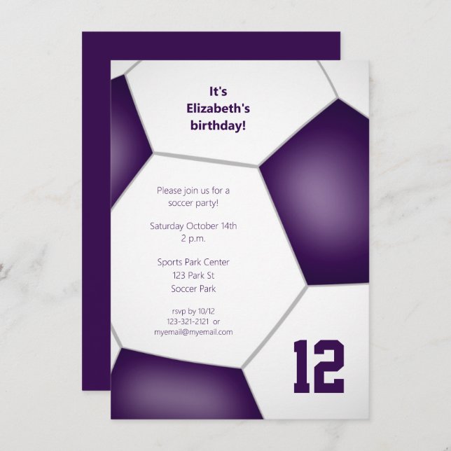 Invitación Deportes de la fiesta de cumpleaños del fútbol púr (Anverso / Reverso)