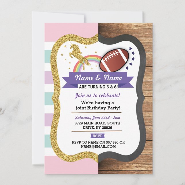 Invitación Deportes de natalidad unicornio y americano (Anverso)