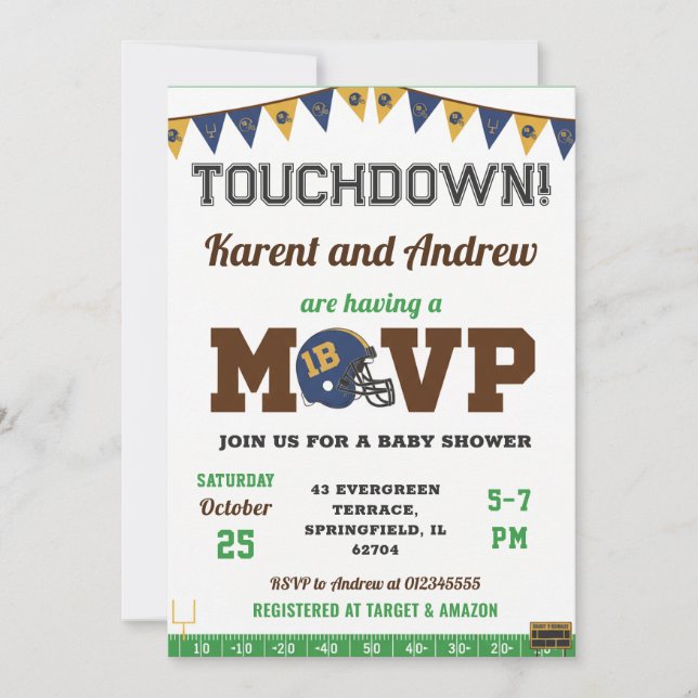 Invitación Deportes de touchdown personalizados Fiesta de beb (Anverso)
