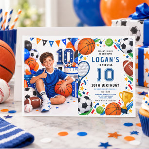 Invitación Deportes Estrella 10 Cumpleaños Fiesta de Niño