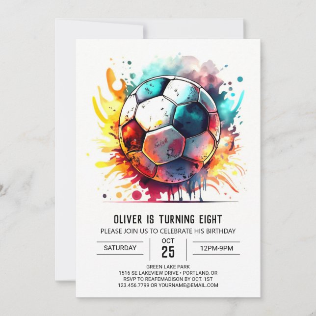 Invitación Deportes fantásticos Acuarela Niños Cumpleaños (Anverso)
