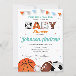 Invitación Deportes simples personales Baby Shower blanco de