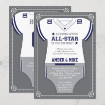 Invitación deportiva a Baby Shower, fútbol, gris a