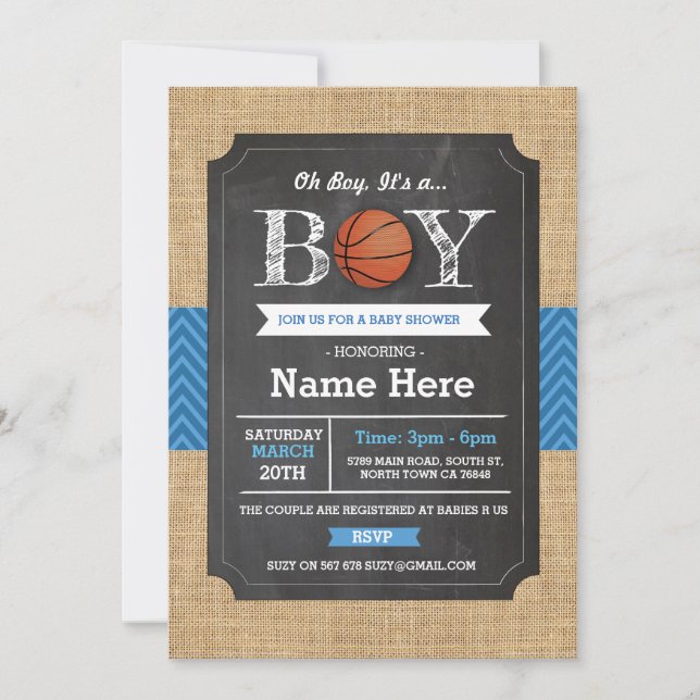 Invitación deportiva Baby Shower de BasketBall Blu (Anverso)