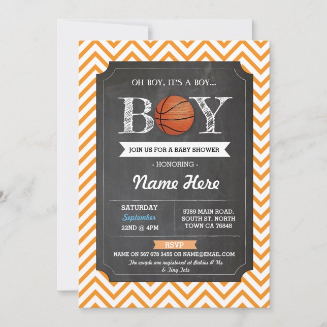 Invitación deportiva de BasketBall Boy Naranja Bab (Anverso)