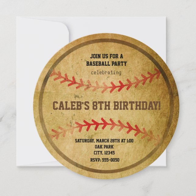 Invitación deportiva de cumpleaños de béisbol vint (Anverso)