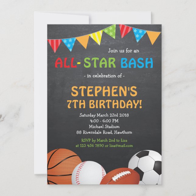 Invitación deportiva de cumpleaños / Invitación de (Anverso)