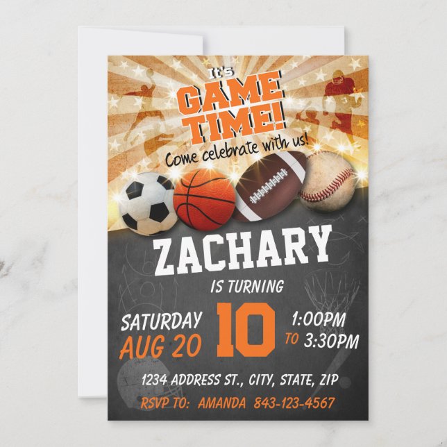 Invitación deportiva de cumpleaños variedad de bol (Anverso)