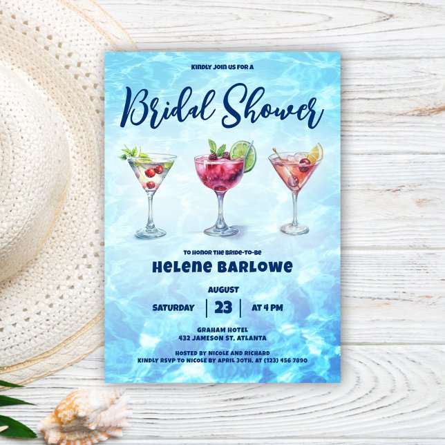 Invitación Depósito de cócteles Fiesta Bridal Shower (Cocktail Pool Party Bridal Shower Invitation)
