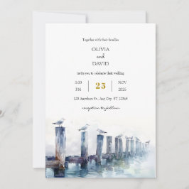 Invitación Depósito rústico de madera Gulls Ocean View Beach