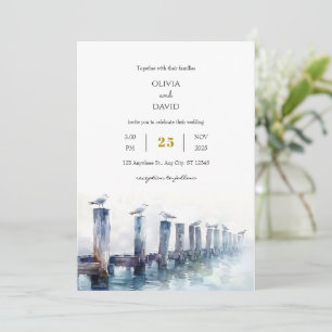 Invitación Depósito rústico de madera Gulls Ocean View Beach