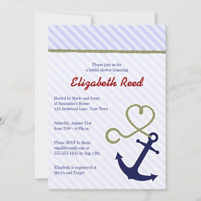 Invitación Depuradora nupcial de decoración náutica azul (Anverso)