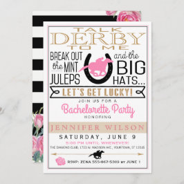 Invitación Derby Bachelorette Party Black/Gold/Rosa Rosa