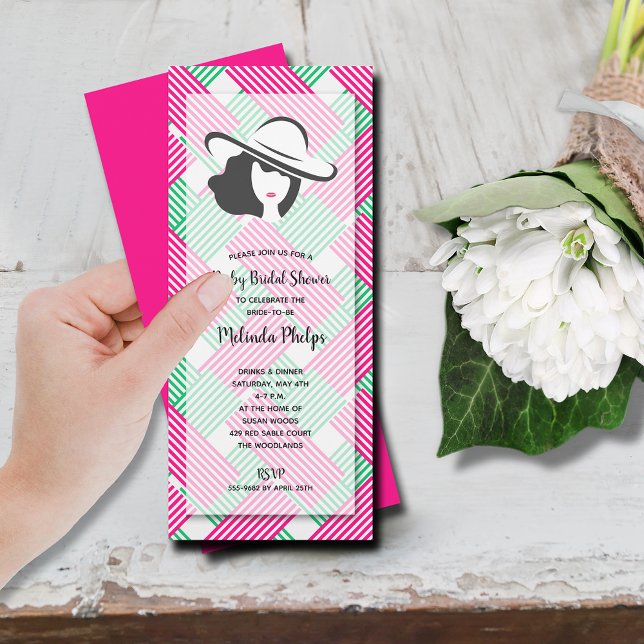 Invitación Derby Bridal Shower Hot Pink Green (Derby-themed bridal shower hot pink and green stripes invitations, INSTANT DOWNLOAD and/or PRINTED)