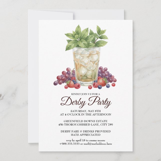 Invitación Derby Day Mint Julep Horse Race Party Invitation (Anverso)