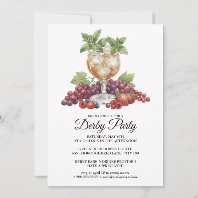 Invitación Derby Day Mint Julep Horse Race Party Invitation (Anverso)