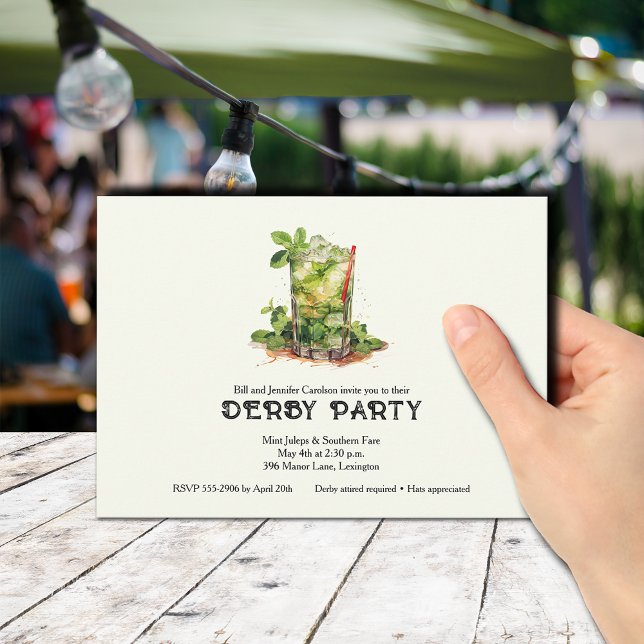 Invitación Derby de Julep de Acuarela de Menta (Mint Julep Derby Party Invitations)