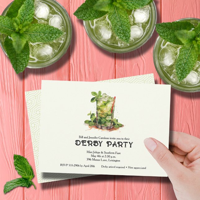 Invitación Derby de Julep de menta a la acuarela (Watercolor Mint Julep Derby Party Invitations)