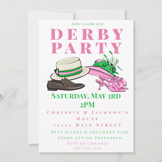 Invitación Derby Fiesta Fancy Gorras zapatillas de adormidera (Anverso)