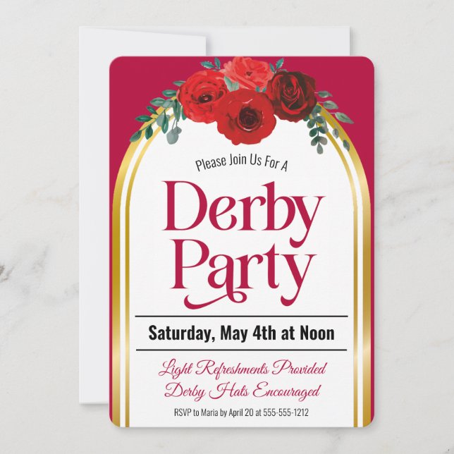 Invitación Derby Fiesta Horse Race Red Roses Arco (Anverso)