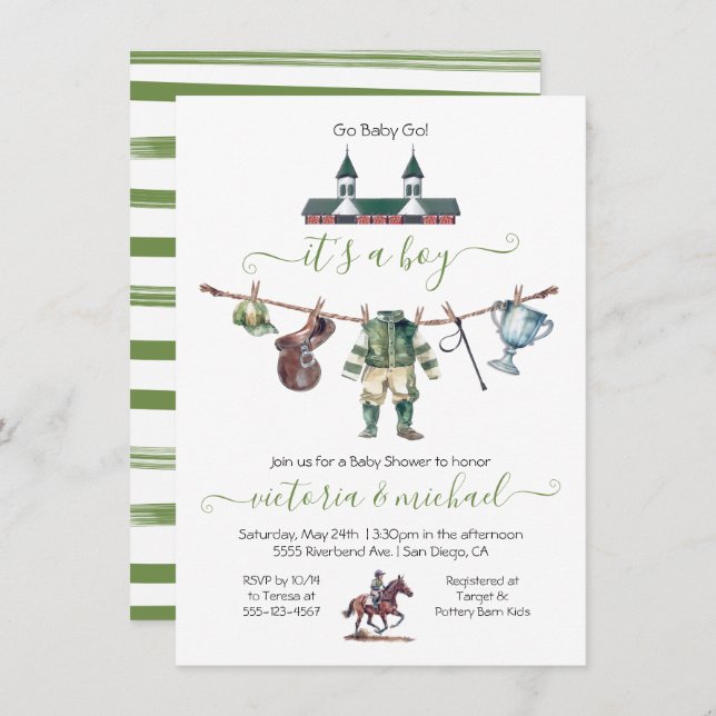 Invitación Derby Horse Carreras Baby Shower Clothesline (Anverso / Reverso)