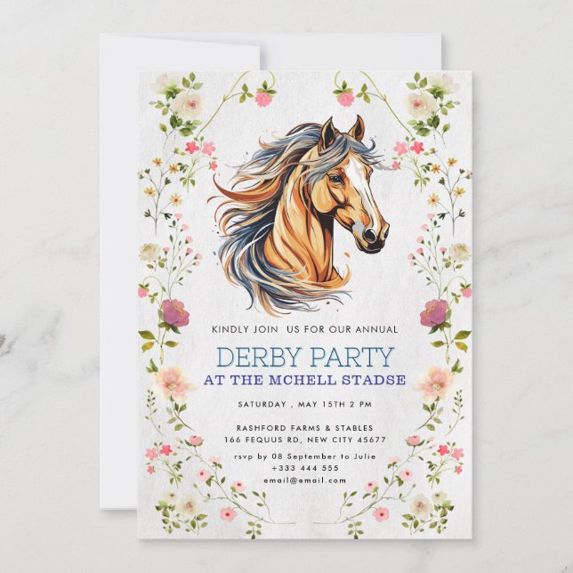 Invitación Derby Horse Carreras Fiesta (Anverso)