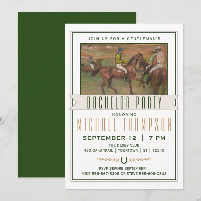 Invitación Derby Horse Race Bacheler Party | Edgar Degas (Anverso / Reverso)