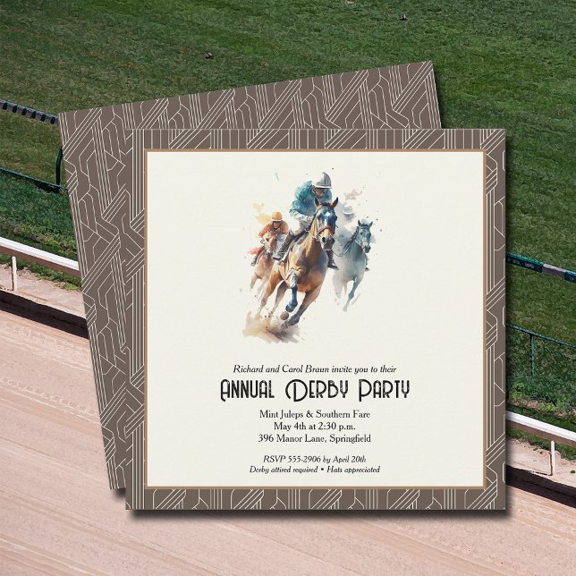 Invitación Derby Horses and Jockeys Brown Fiesta (Racehorses and Jockeys Derby Party Invitations - INSTANT DOWNLOAD and/or PRINTED or both!)