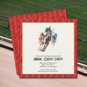 Invitación Derby Horses y Jockeys Fiesta Rojo