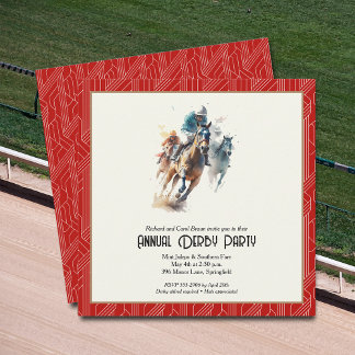 Invitación Derby Horses y Jockeys Fiesta Rojo