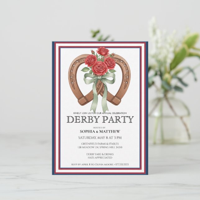 Invitación Derby Party Invitation Horseshoe Floral Wall Art (Anverso de pie)
