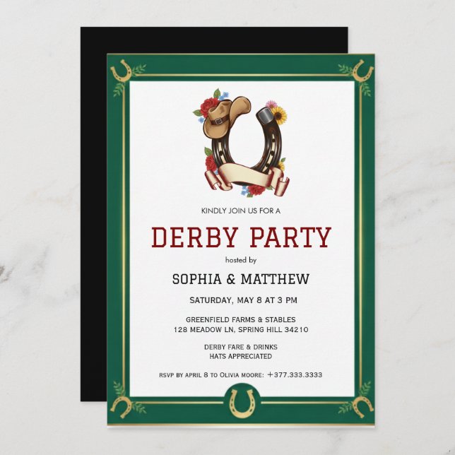 Invitación Derby Party Invitation Vintage Equestrian Style (Anverso / Reverso)