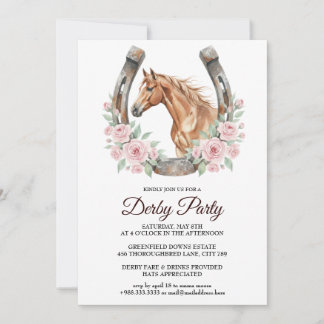 Invitación Derby Party Invitation with Horse & Floral Art