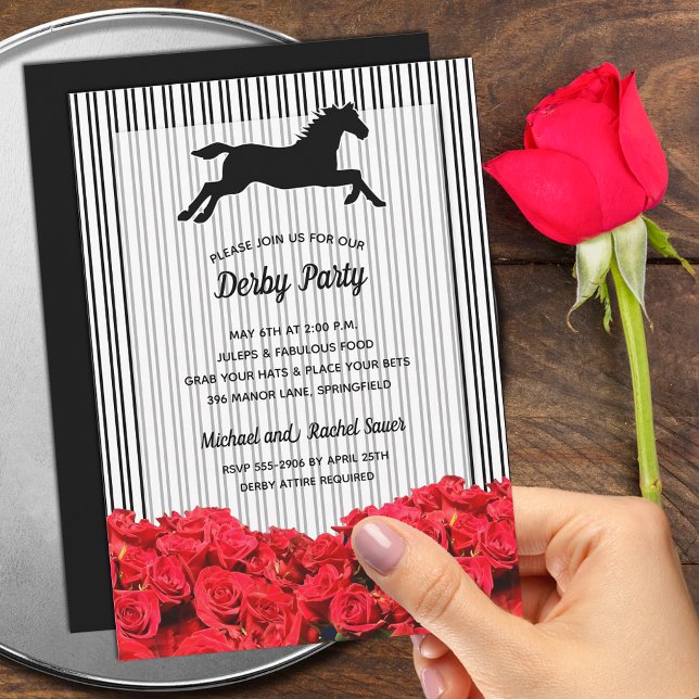 Invitación Derby Racehorse Silhouette y Fiesta de Rosas (Order INSTANT DOWNLOAD to send digitally or PRINTED invitations to mail or both!)