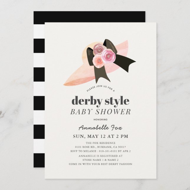 Invitación Derby Style Big Gorra Rosa Baby Shower (Anverso / Reverso)