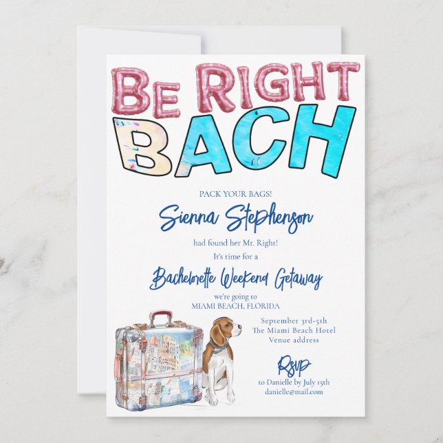 Invitación Derecha Bach Bachelorette Weekend Getaway Itinerar (Anverso)
