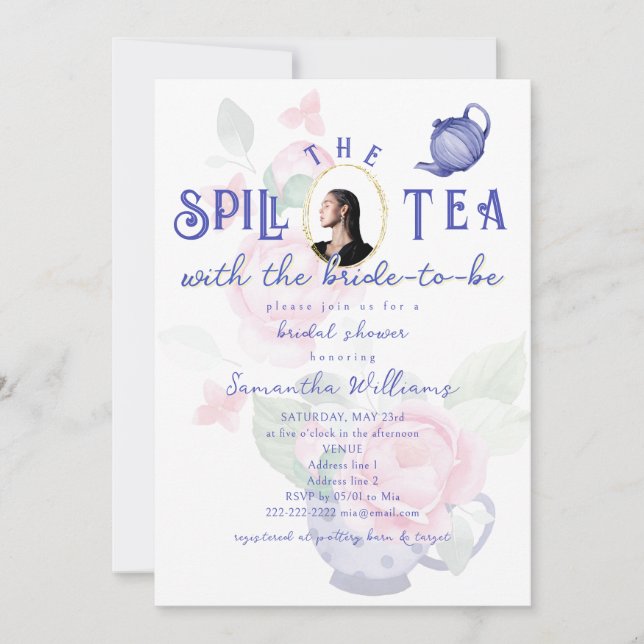 Invitación Derrama el Té con la Despedida de Soltera (Anverso)