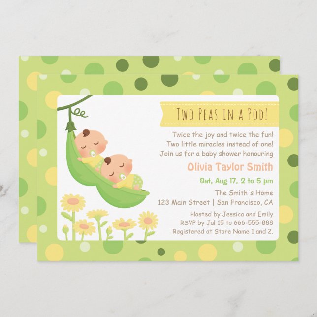 Invitación Derramando guisos en un pozo gemelo de Baby Shower (Anverso / Reverso)