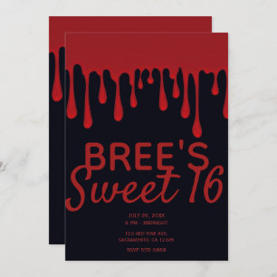 Invitación Derrame rojo goteo sangre goteo Halloween Dulce 16
